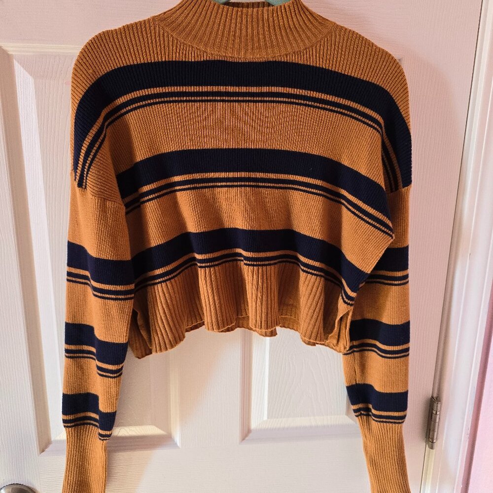 Arizona Jean Co Cropped Long Sleeve Turtleneck Top Gold and Navy Blue XL